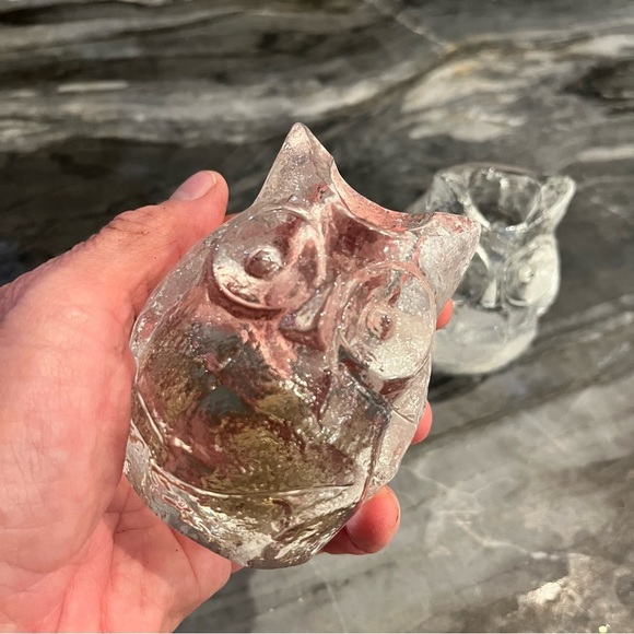 PAIR Mid Century Modern Glass Owl Candlesticks Taper Candle Holders 3” - Picture 8 of 10